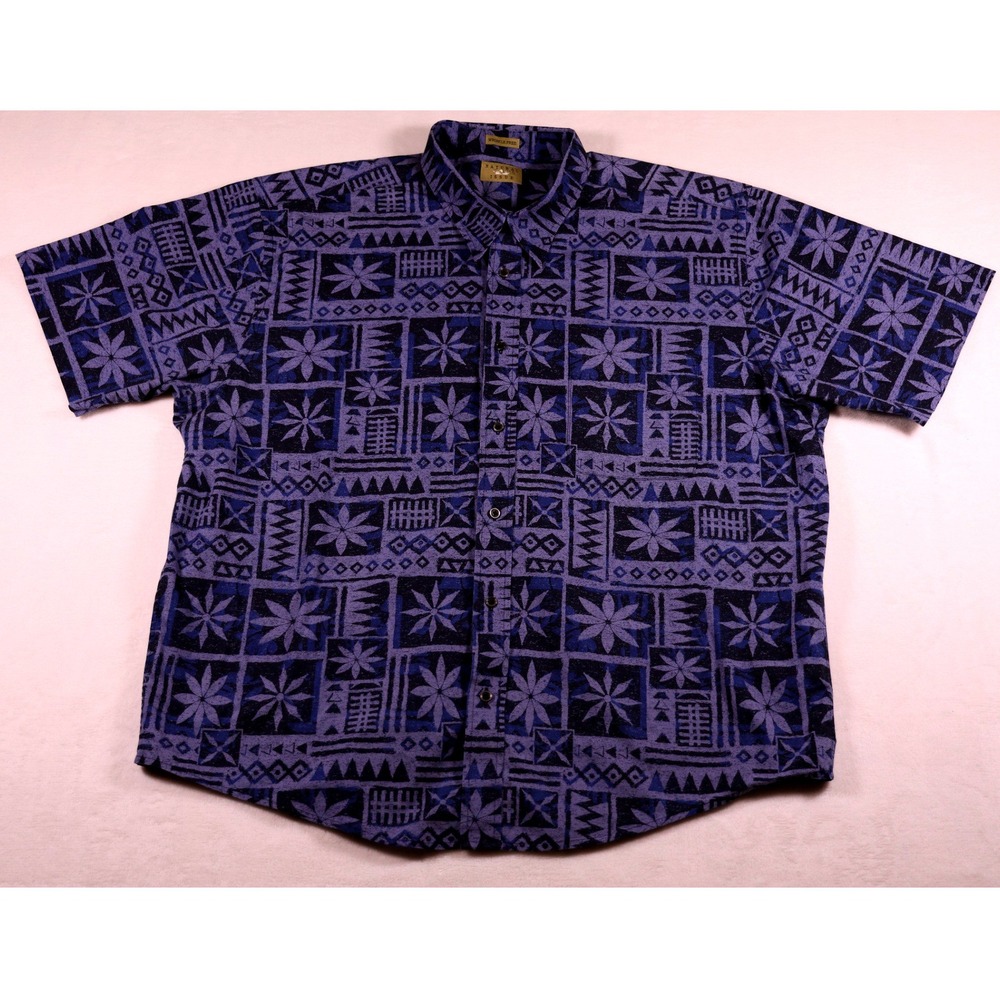 VTG Natural Issue Mens Medium Purple Blue Tribal Floral Print Button Down Shirt
